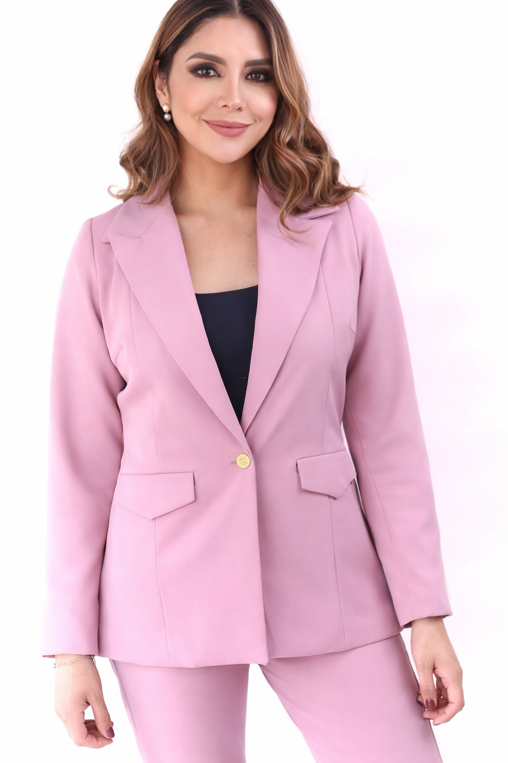 Abrigo Zafiro palo de rosa de lana para mujer vista frontal