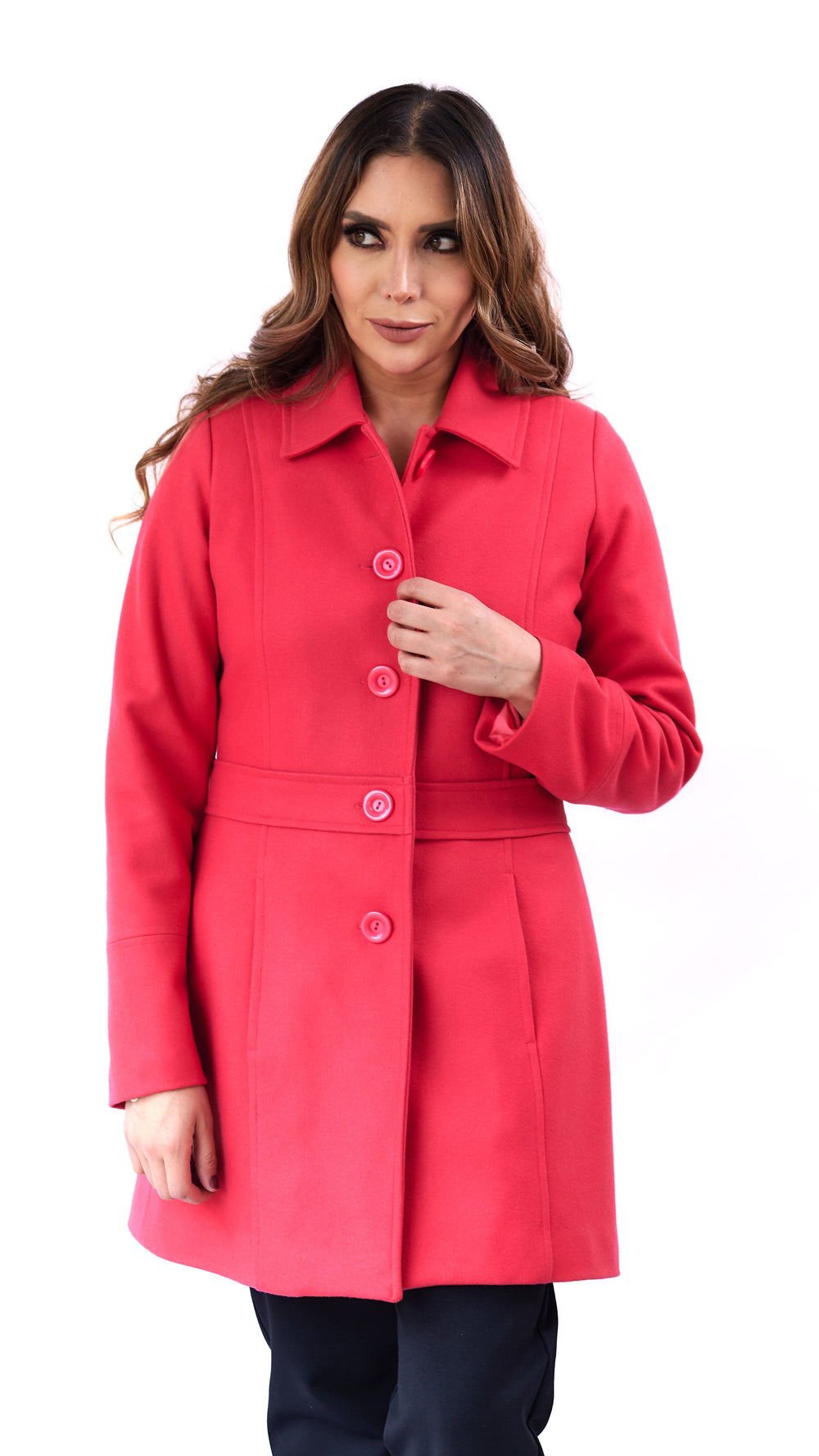 Abrigo Telani fucsia con diseño estilizado
