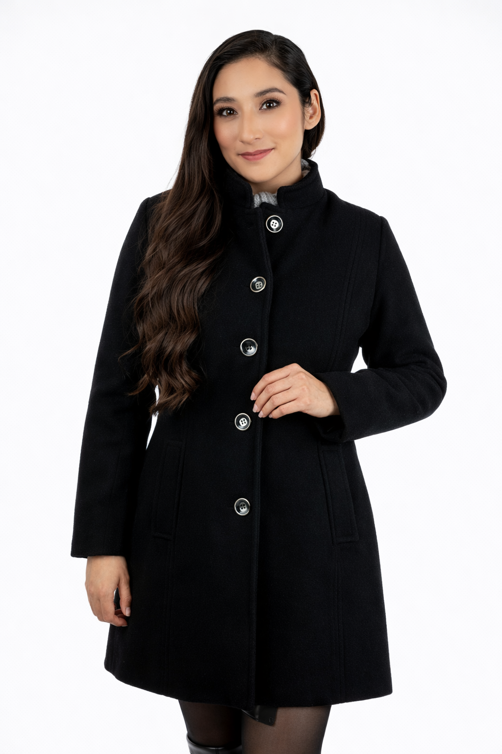 Abrigo Claudia Negro de Lana para Mujer | Elegancia Ejecutiva Telani