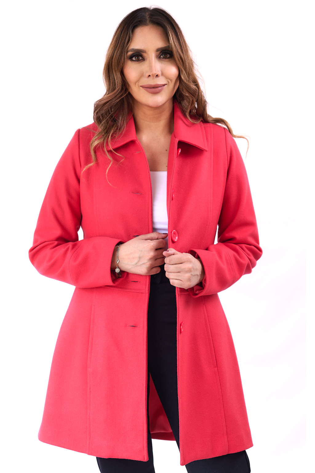Abrigo fucsia de lana para mujer modelo Telani