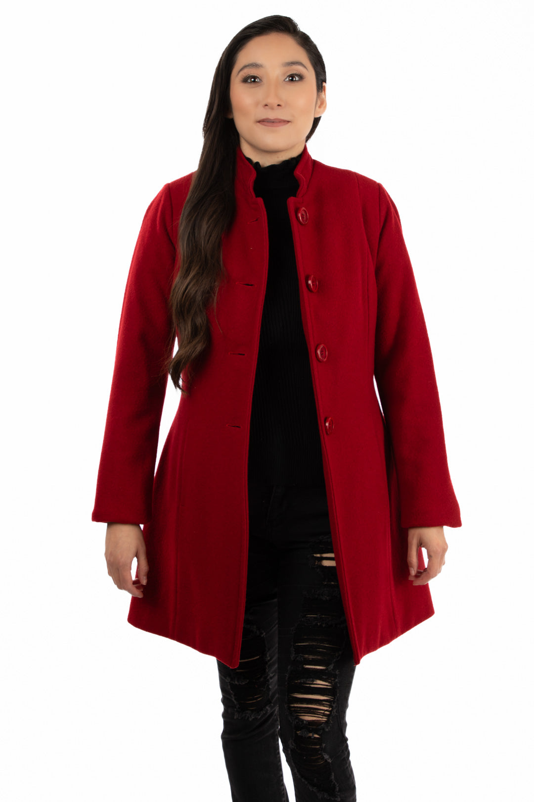 Abrigo rojo de lana para mujer estilo ejecutivo