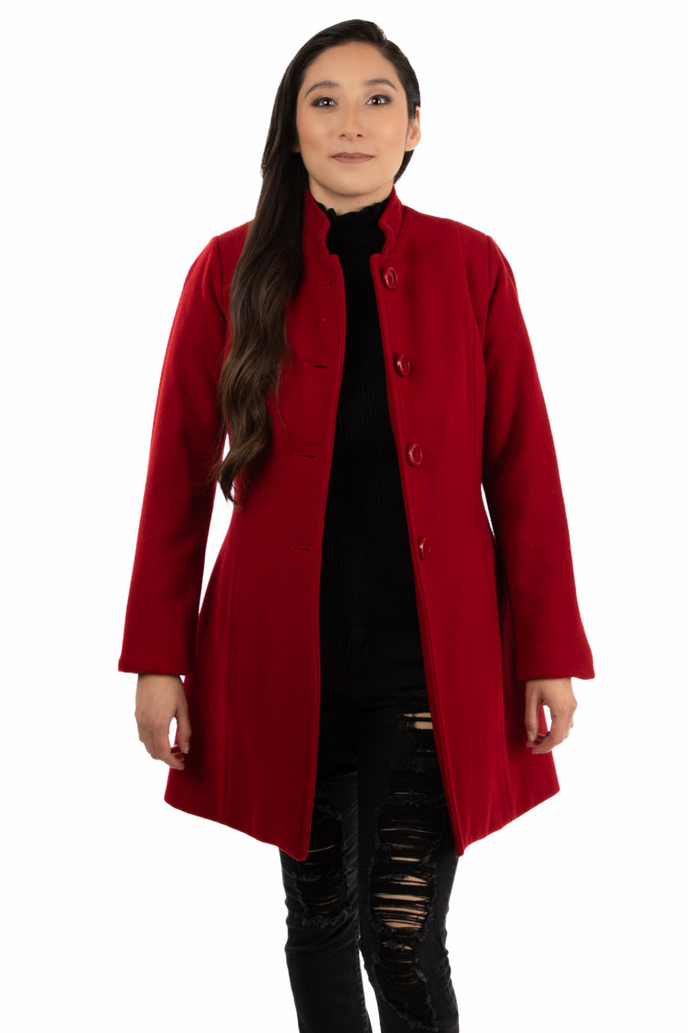 Abrigo rojo de lana para mujer estilo ejecutivo