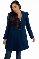 abrigo milka azul de lana para mujer vista frontal