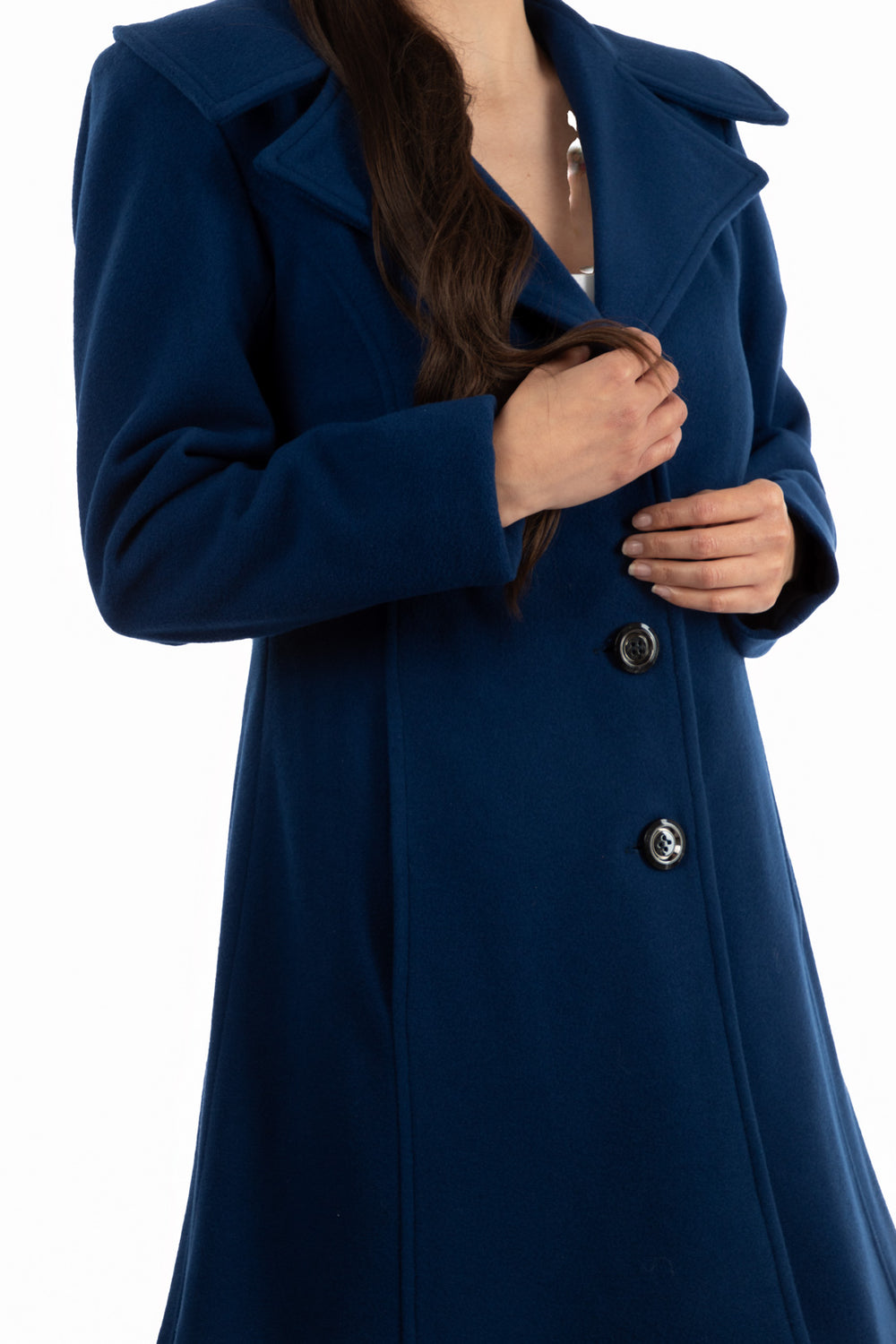 abrigo milka azul de lana detalle botones